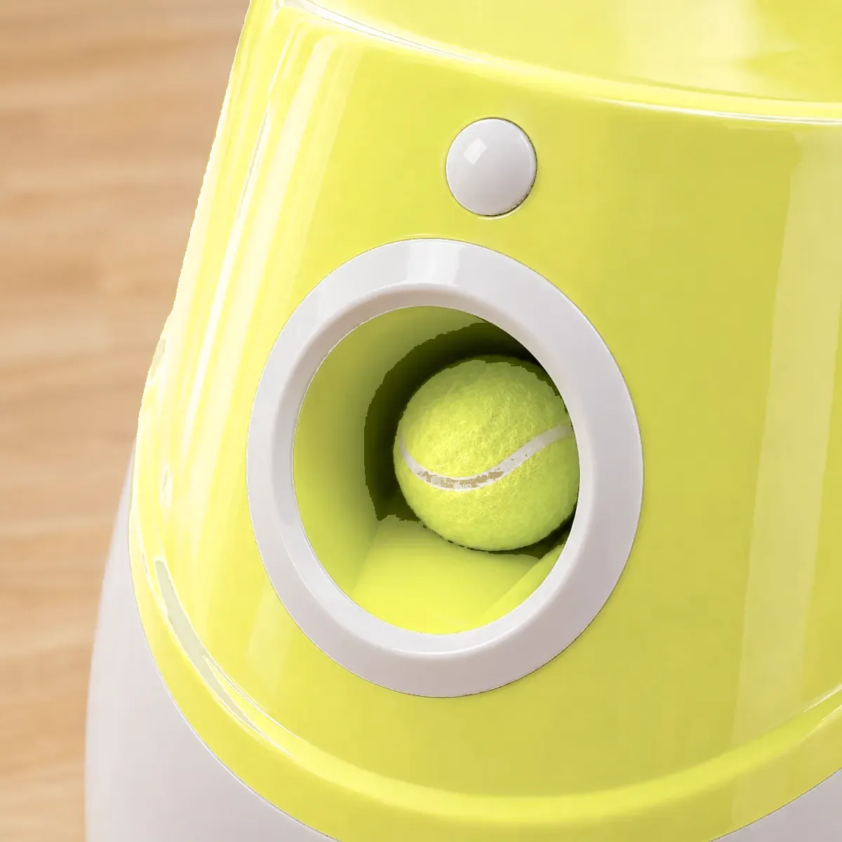 Close-up of the front opening, a ball resting on the internal ramp ready to be sent